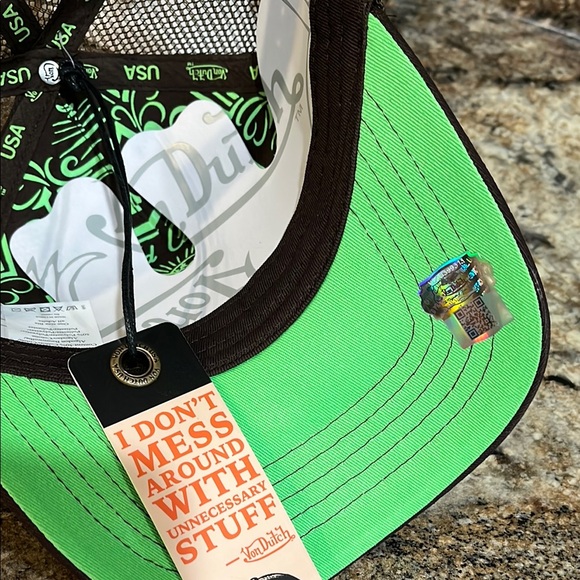 Von Dutch NWT Monogram Expresso & Lime Trucker Classic Snapback hat - Picture 4 of 4